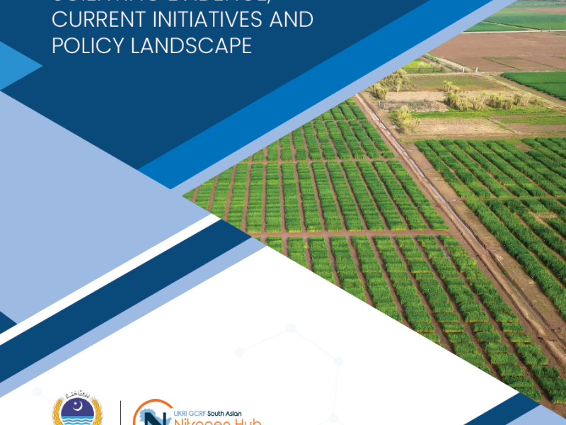 feild in background with title of paper on blue shapes overlaying picture