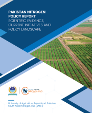 feild in background with title of paper on blue shapes overlaying picture